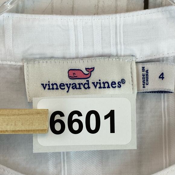 Vineyard Vines White Cap Cotton Relaxed Dobby Print Pintuck Popover Top Size 4 - Picture 10 of 10